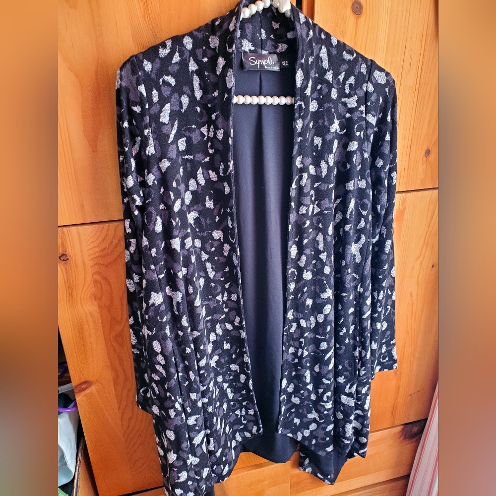 Sympli Women's Cat's Meow Black & Grey Asymetrical Hem Open Cardigan XS